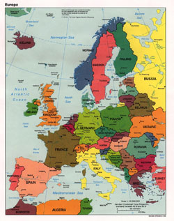Szczegółowa mapa polityczna Europy.