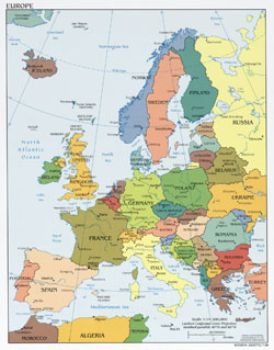 Szczegółowa mapa polityczna Europy z stolicami.