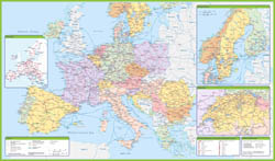 Duża mapa szczegółowa kolei europejskich.