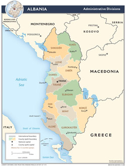 Szczegółowa mapa administracyjna Albanii.