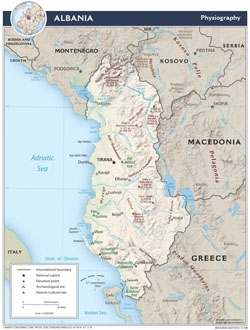 Szczegółowa mapa fizjograficzna Albanii.