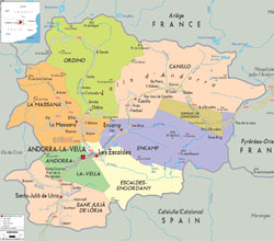 Mapa polityczna Andory.