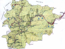 Mapa drogowa Andory z reliefem.