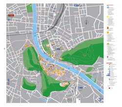 Szczegółowa mapa turystyczna miasta Salzburg.