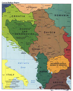 Szczegółowa mapa polityczna Bałkańskiego Regionu Centralnego z zaznaczeniem wielkich miast - 1998.