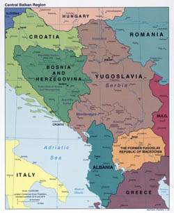 Duża mapa szczegółowa polityczna Regionu Bałkańskiego Centralnego z wielkimi miastami 2000 roku.
