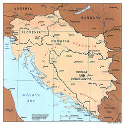 Duża mapa polityczna Bałkanów Zachodnich z zaznaczeniem wielkich miast 1997 roku.