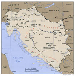 Duża mapa polityczna Bałkanów Zachodnich z zaznaczeniem wielkich miast 2001 roku.