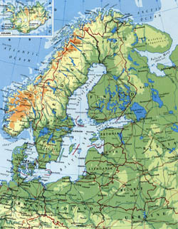Szczegółowa mapa Wysokości Skandynawii.