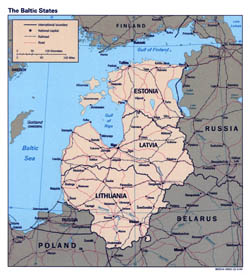 Szczegółowa mapa polityczna państw bałtyckich - 1994.