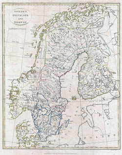 Duża szczegółowa stara mapa Skandynawii - 1799.