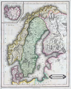 Duża szczegółowa stara mapa Skandynawii - 1840.