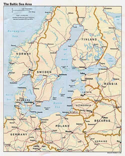 Duża mapa polityczna terenu Morza Bałtyckiego - 1994.
