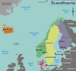 Duża mapa regionów Skandynawii.