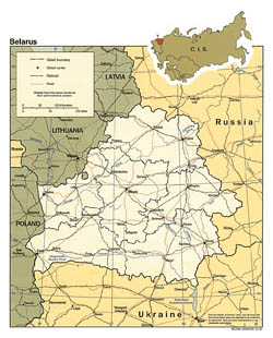 Mapa polityczna i administracyjna Białorusi oraz przygranicznych krajów.