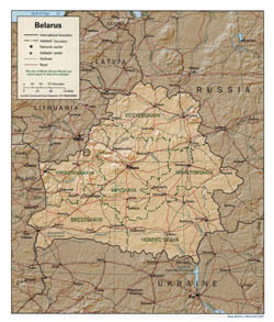 Mapa polityczna i administracyjna Białorusi z reliefem.