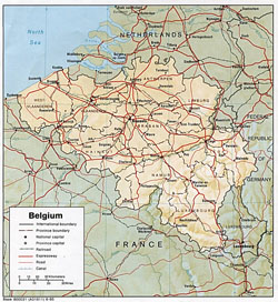Mapa polityczna i administracyjna Belgii z reliefem.