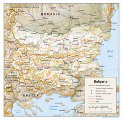 Szczegółowa mapa polityczna i administracyjna Bułgarii z reliefem.