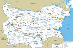 Szczegółowa mapa drogowa Bułgarii z miastami.