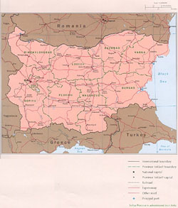 Mapa polityczna i administracyjna Bułgarii.