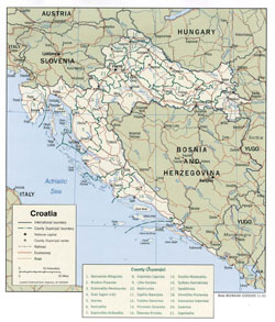 Szczegółowa mapa polityczna i administracyjna Chorwacji.