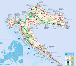 Szczegółowa mapa drogowa Chorwacji.