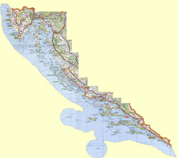 Szczegółowa mapa drogowa chorwackiego wybrzeża.