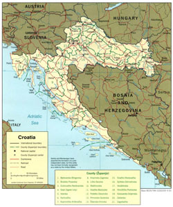 Mapa polityczna i administracyjna Chorwacji.