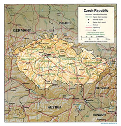 Szczegółowa mapa polityczna i administracyjna Republiki Czeskiej z reliefem.