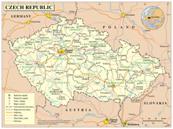Duża mapa szczegółowa polityczna Czech z wszystkimi miastami, drogami i lotniskami.