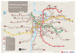 Duża szczegółowa mapa metra i tras tramwajowych w Pradze.