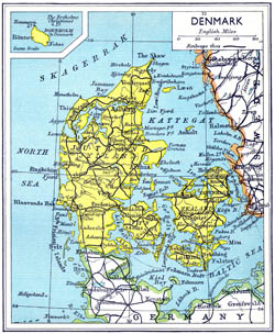 Szczegółowa stara mapa drogowa Danii 1941 roku.