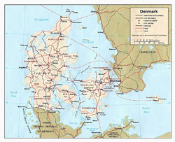 Szczegółowa mapa polityczna i administracyjna Danii.