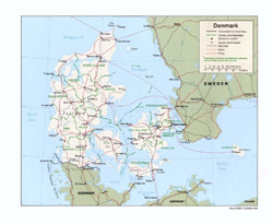 Mapa polityczna i administracyjna Danii.