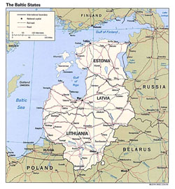 Mapa państw bałtyckich.