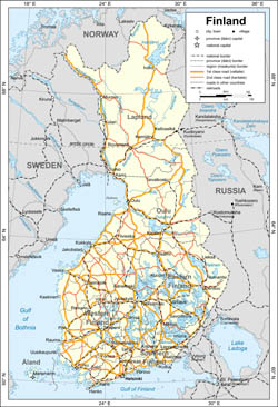 Duża mapa polityczna Finlandii z miastami.