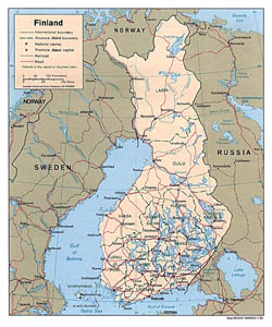 Mapa polityczna i administracyjna Finlandii.