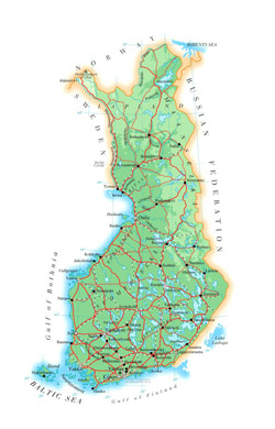 Mapa drogowa Finlandii.