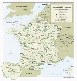 Mapa systemu administracyjnego Francji.
