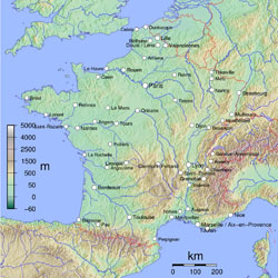 Mapa fizyczna Francji.