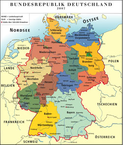 Dokładna mapa administracyjna Niemiec.