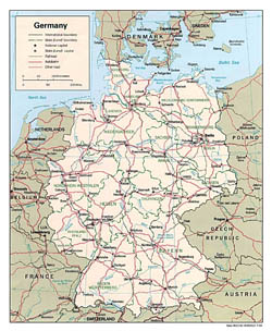 Mapa polityczna i administracyjna Niemiec.