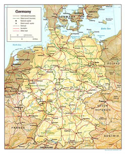 Mapa polityczna i administracyjna Niemiec z reliefem.
