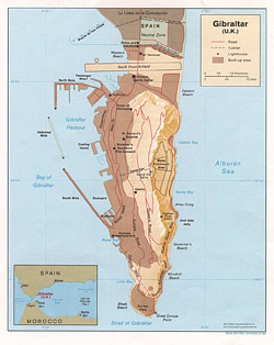 Szczegółowa mapa polityczna Gibraltaru z reliefem.