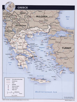 Szczegółowa mapa polityczna Grecji.