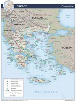 Duża fizjograficzna mapa Grecji.
