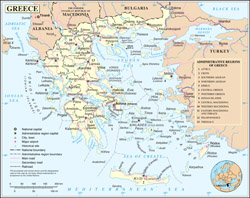 Duża mapa polityczna i administracyjna Grecji z miastami, drogami i lotniskami.