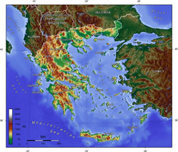 Mapa fizyczna Grecji.