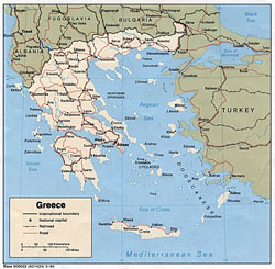 Mapa polityczna Grecji z miastami.