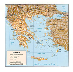 Mapa polityczna Grecji z reliefem.